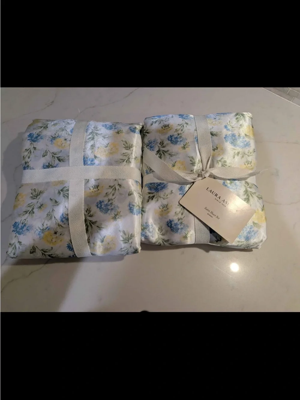 Laura Ashley Satin Sheet Set Paris Fleur Blue Silky Floral - Queen